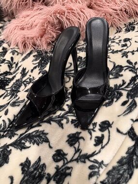 Black Patent Pointed Toe High Heel Mules